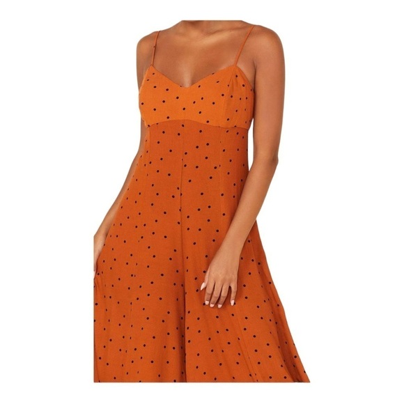 FREE PEOPLE Rust Orange Polka Dot Open Back Wide Leg Jumpsuit XS NEW - Picture 3 of 15